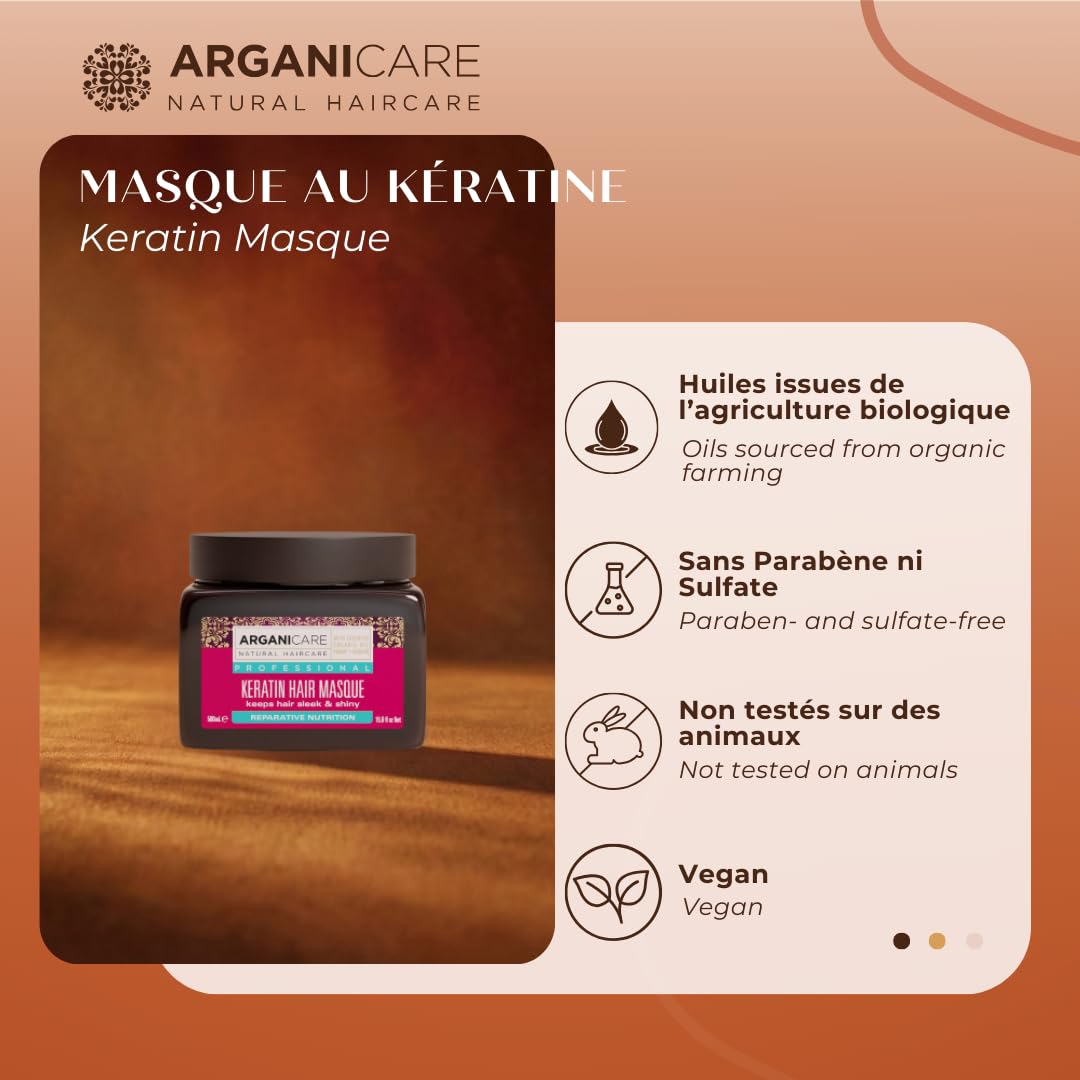Arganicare Keratin Range Repair Mask label highlights premium hair care
