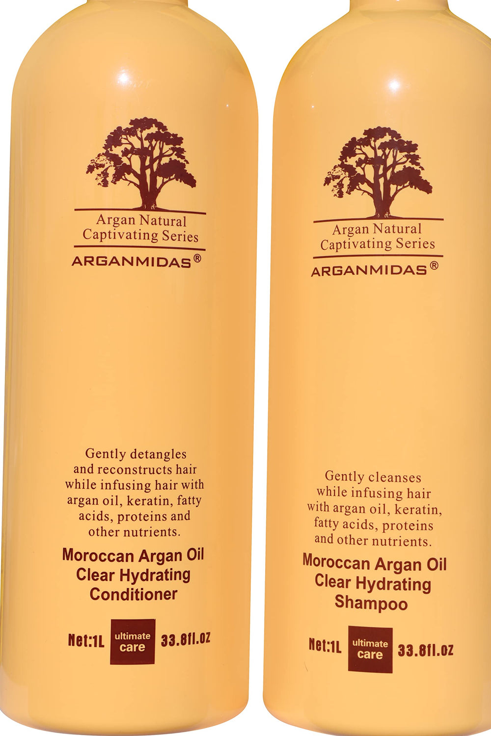 ARGANMIDAS Keratin-enzymes enriched formula icon emphasizes stronger strands