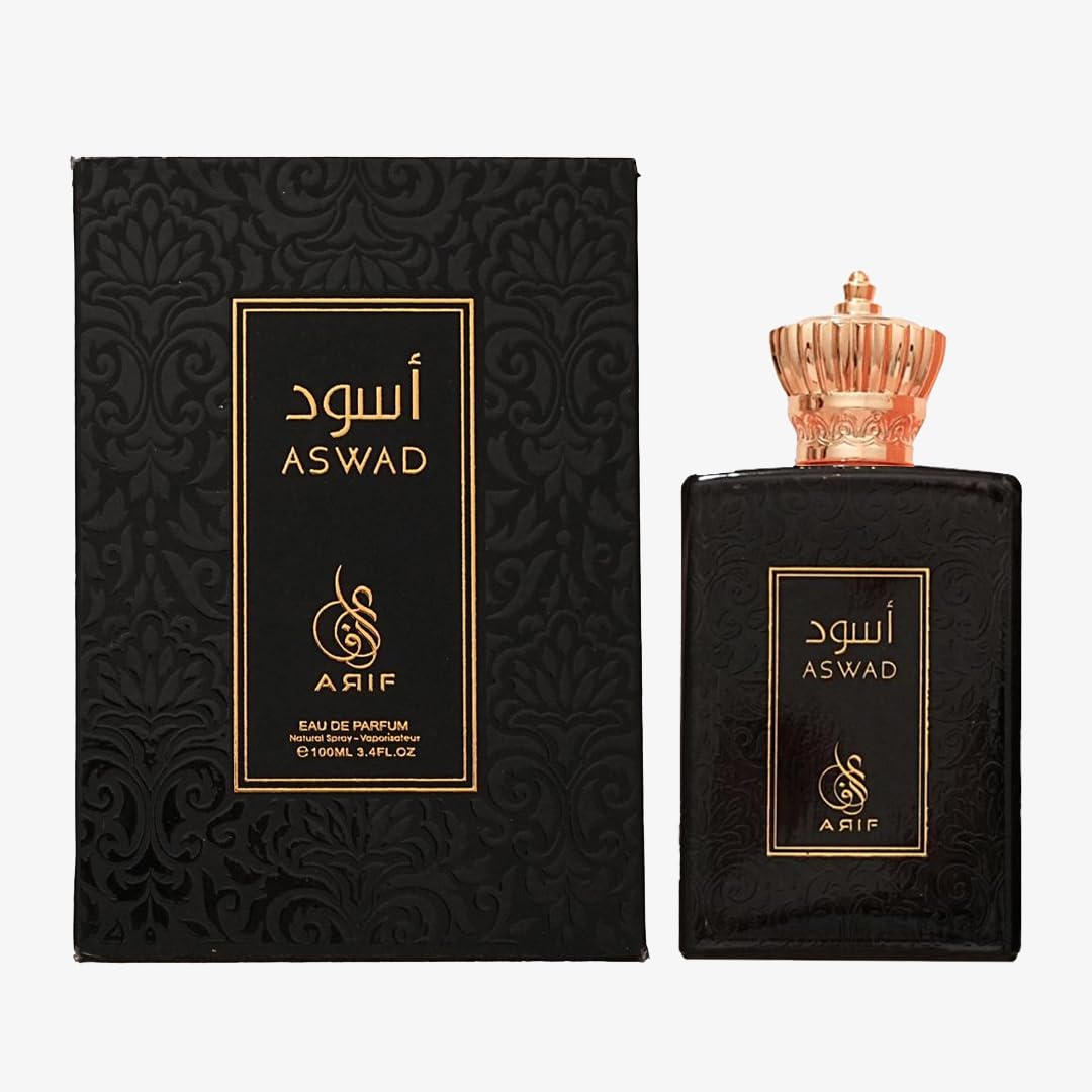 ARIF Aswad bottle front view showing premium packaging and long lasting scent