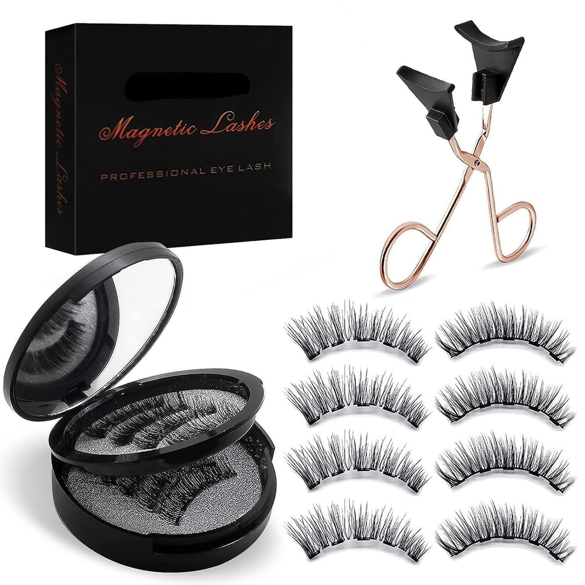 ARIOS magnetic eyelashes with applicator for quick, glue-free glamour.