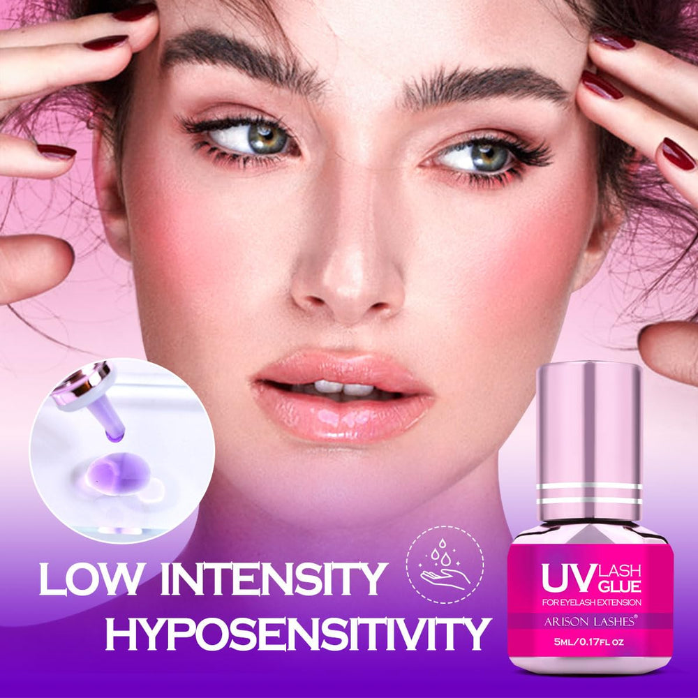 ARISON LASHES UV glue drying in one second for rapid lash application.
