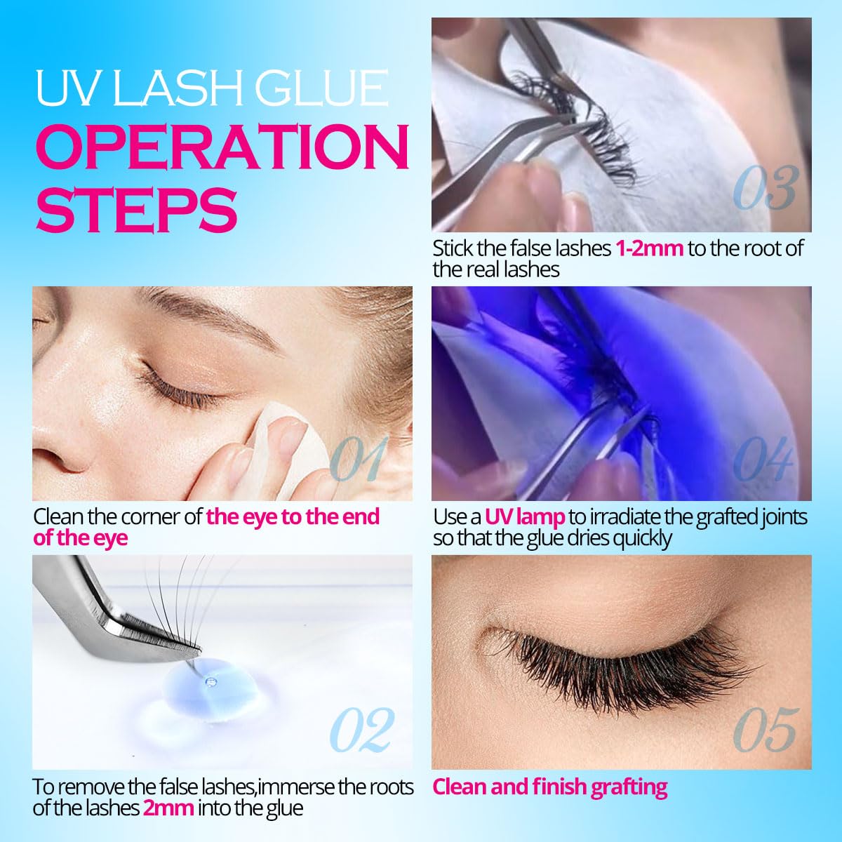 ARISON LASHES UV glue packaging box highlighting waterproof formula.