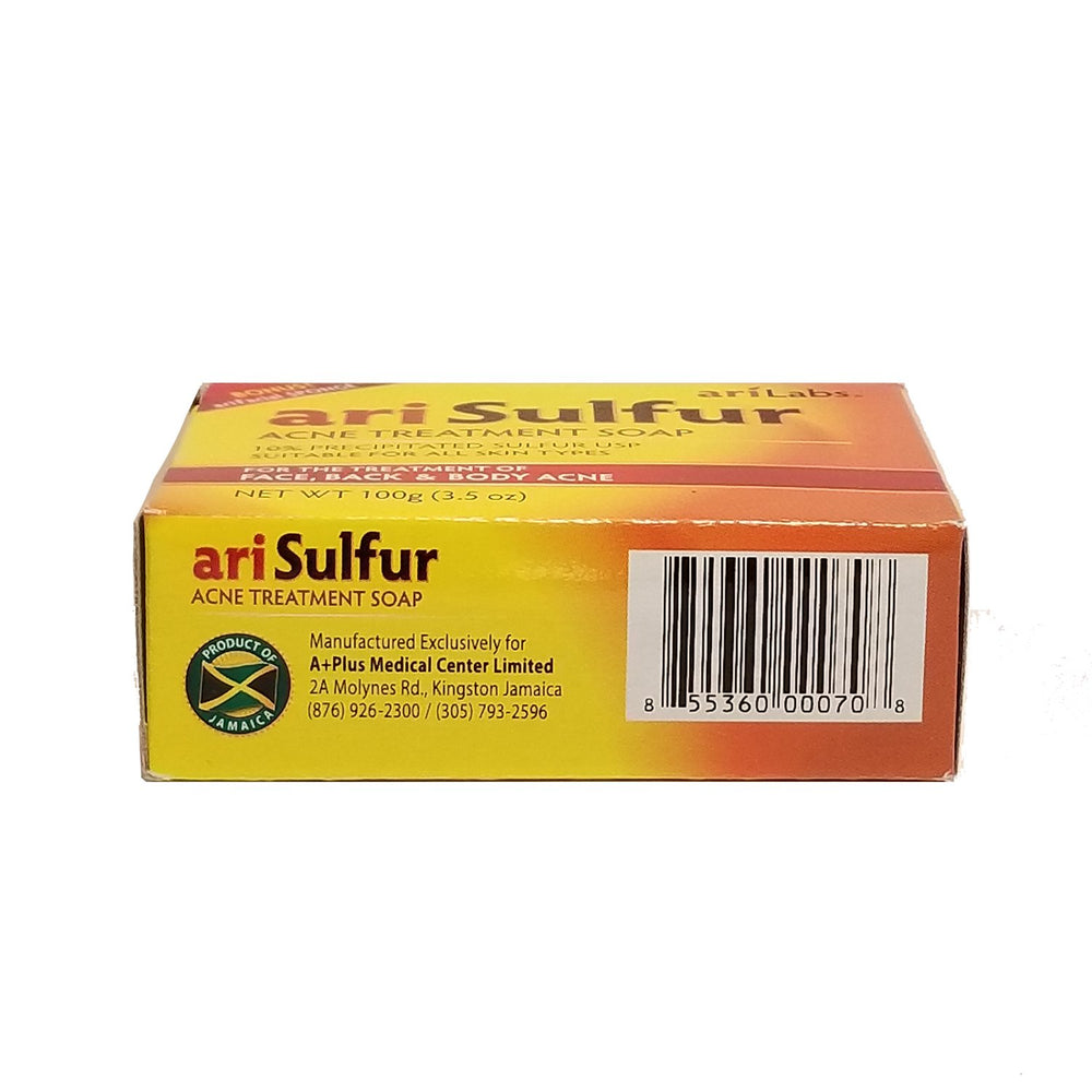 Ari Sulfur acne treatment soap on bathroom shelf for daily use