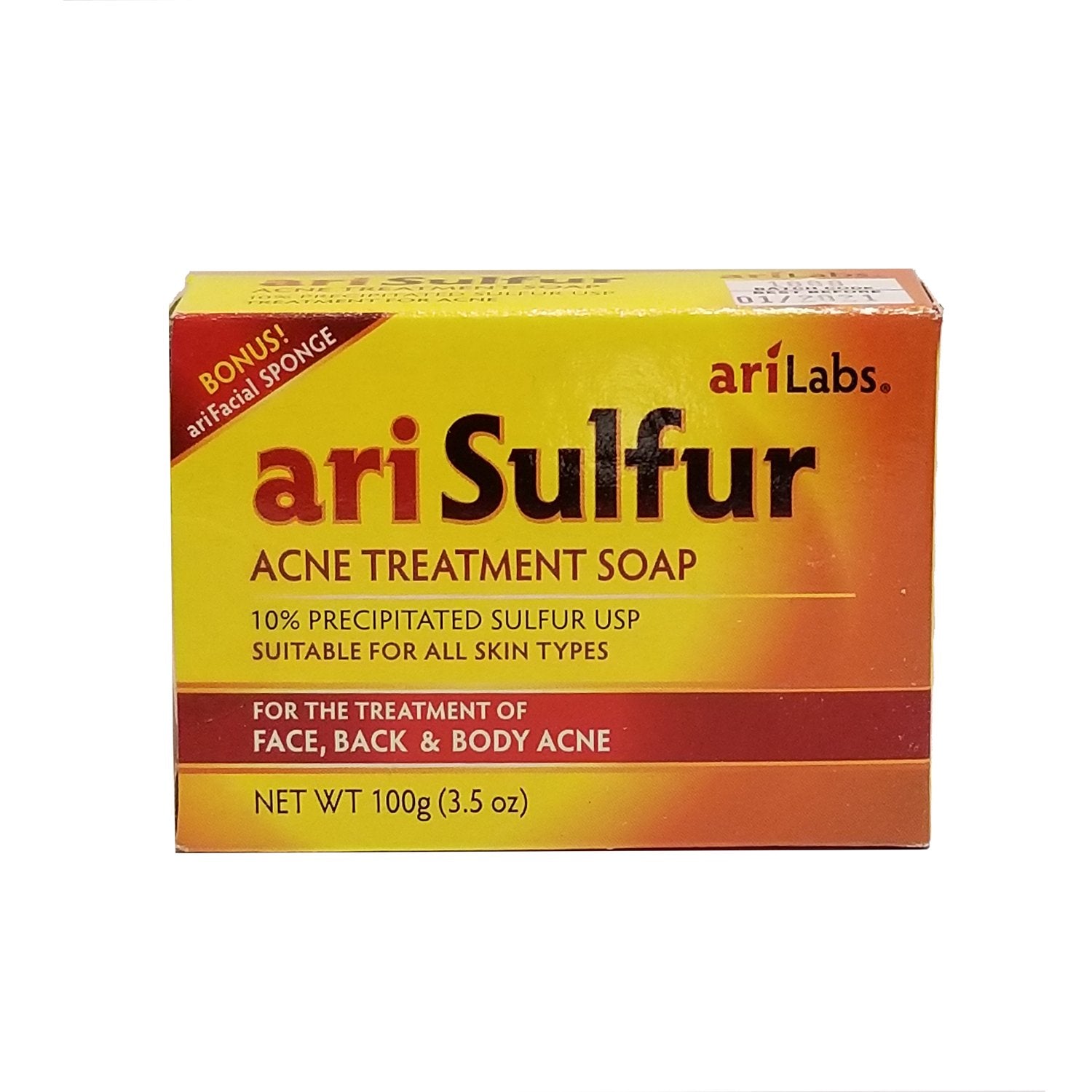 Aari Sulfur acne treatment soap packaging shown for clear skincare goals