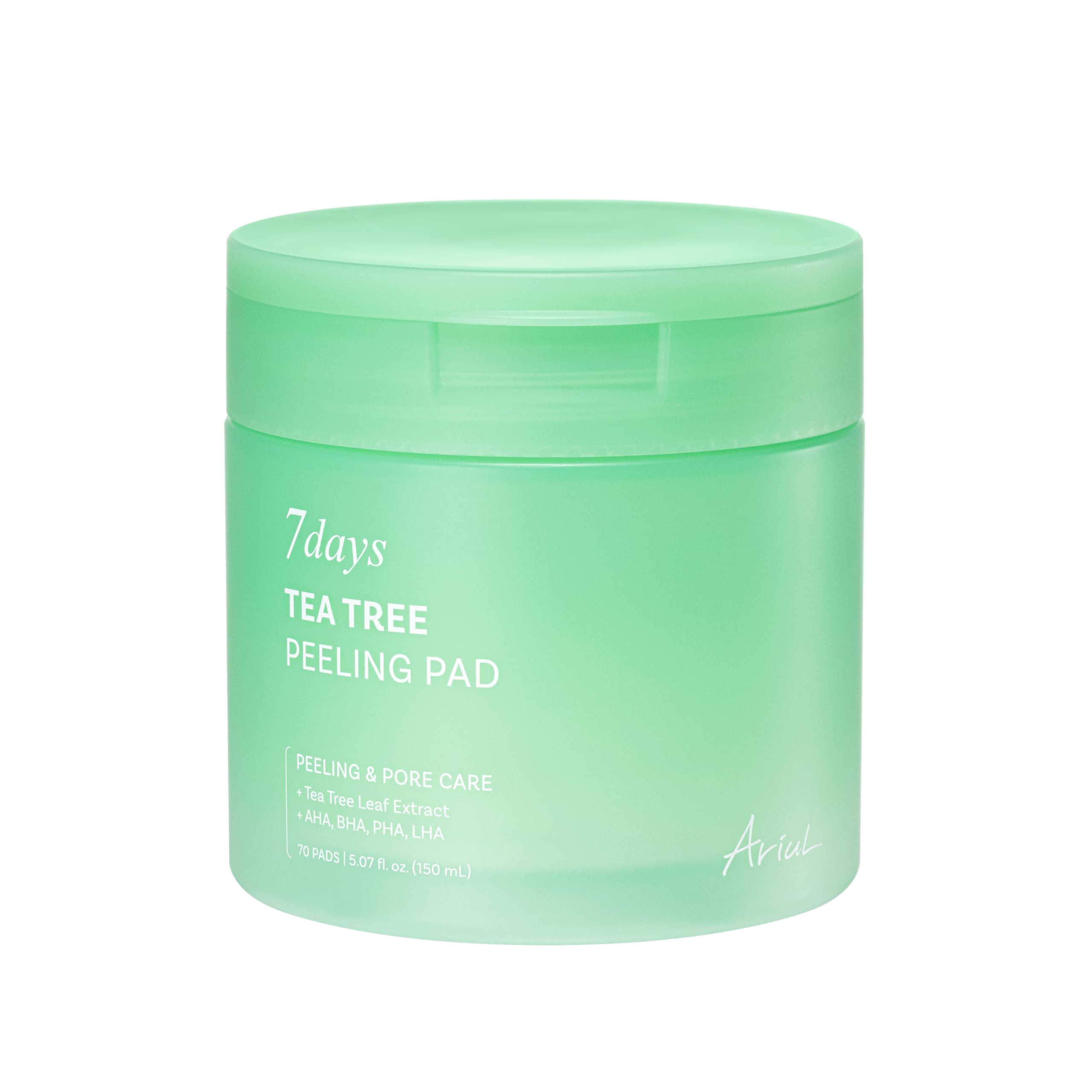 A close-up of Ariul Tea Tree Pad exfoliating to improve skin texture.
