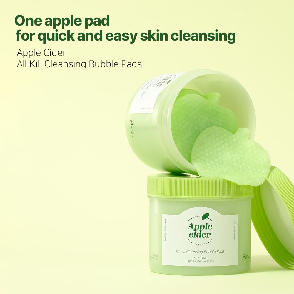 Close-up of two-step foaming pads from Ariul for makeup removal and exfoliation.