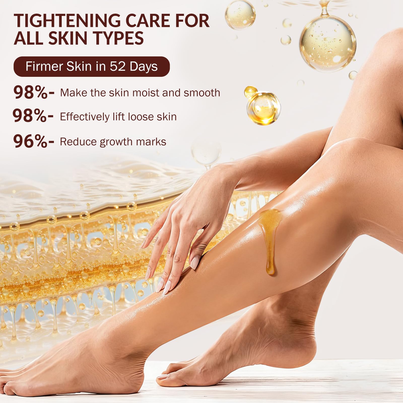 Arms, abdomen, hips and thighs ready for ARIYE oil application routine