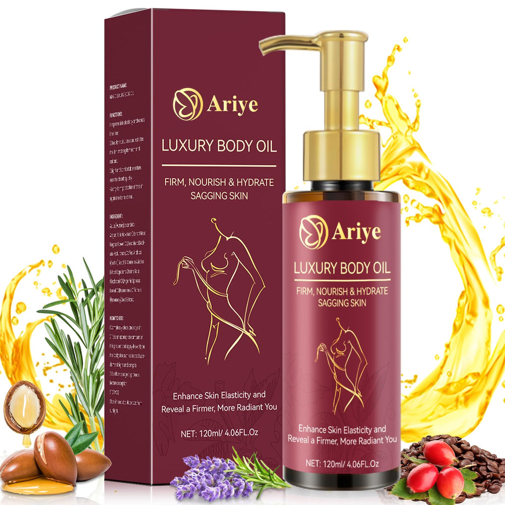 ARIYE Body Firming Oil bottle shown during application for firming hydration