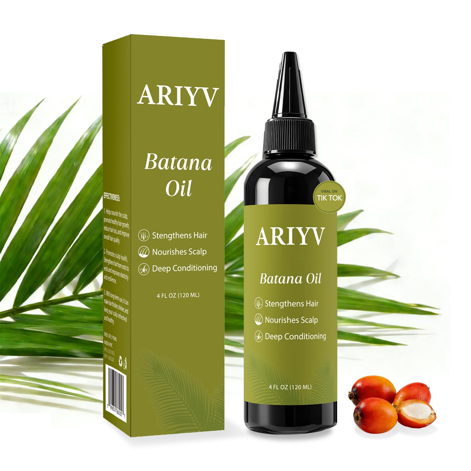 Ariyv Batana Oil bottle closeup showing rich texture for healthier-looking hair.