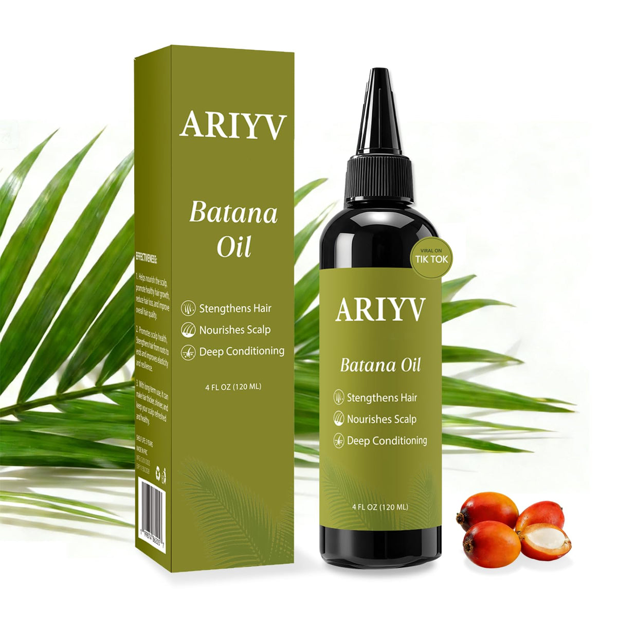 Ariyv Batana Oil bottle closeup showing rich texture for healthier-looking hair.