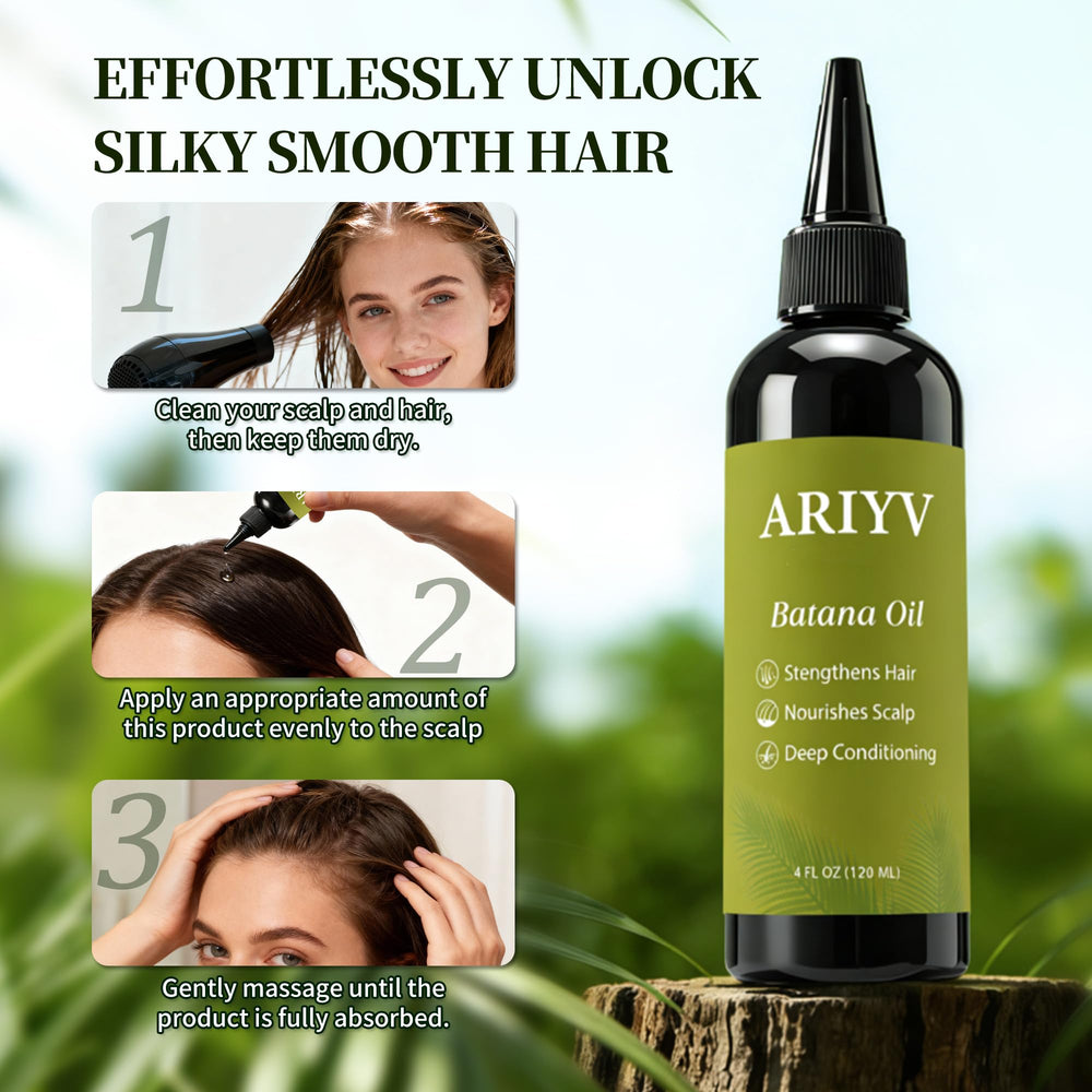 Ariyv Batana Oil bottle with label suggests premium ingredient care.