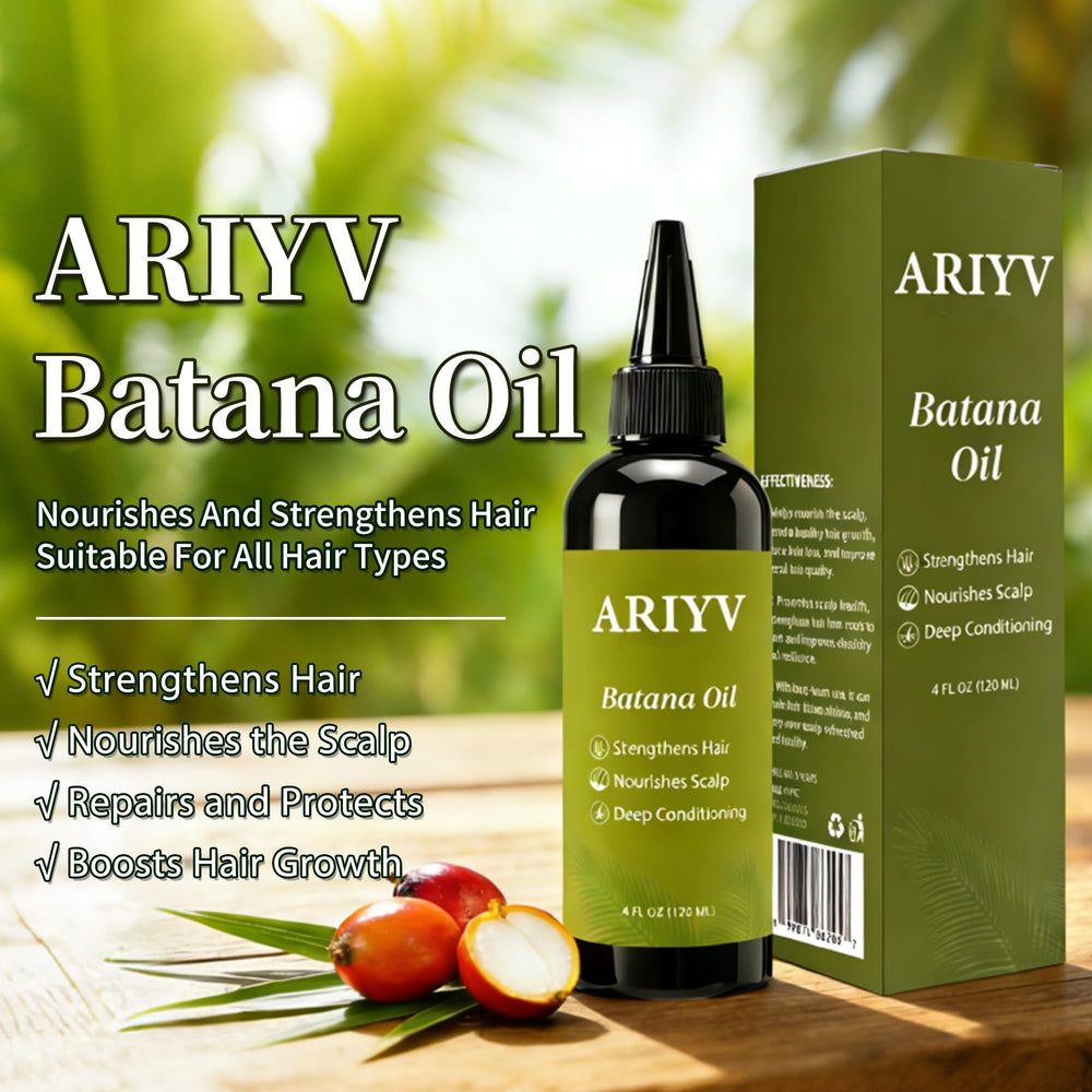 Ariyv Batana Oil dropper application on scalp suggests deep nourishment and hydration.
