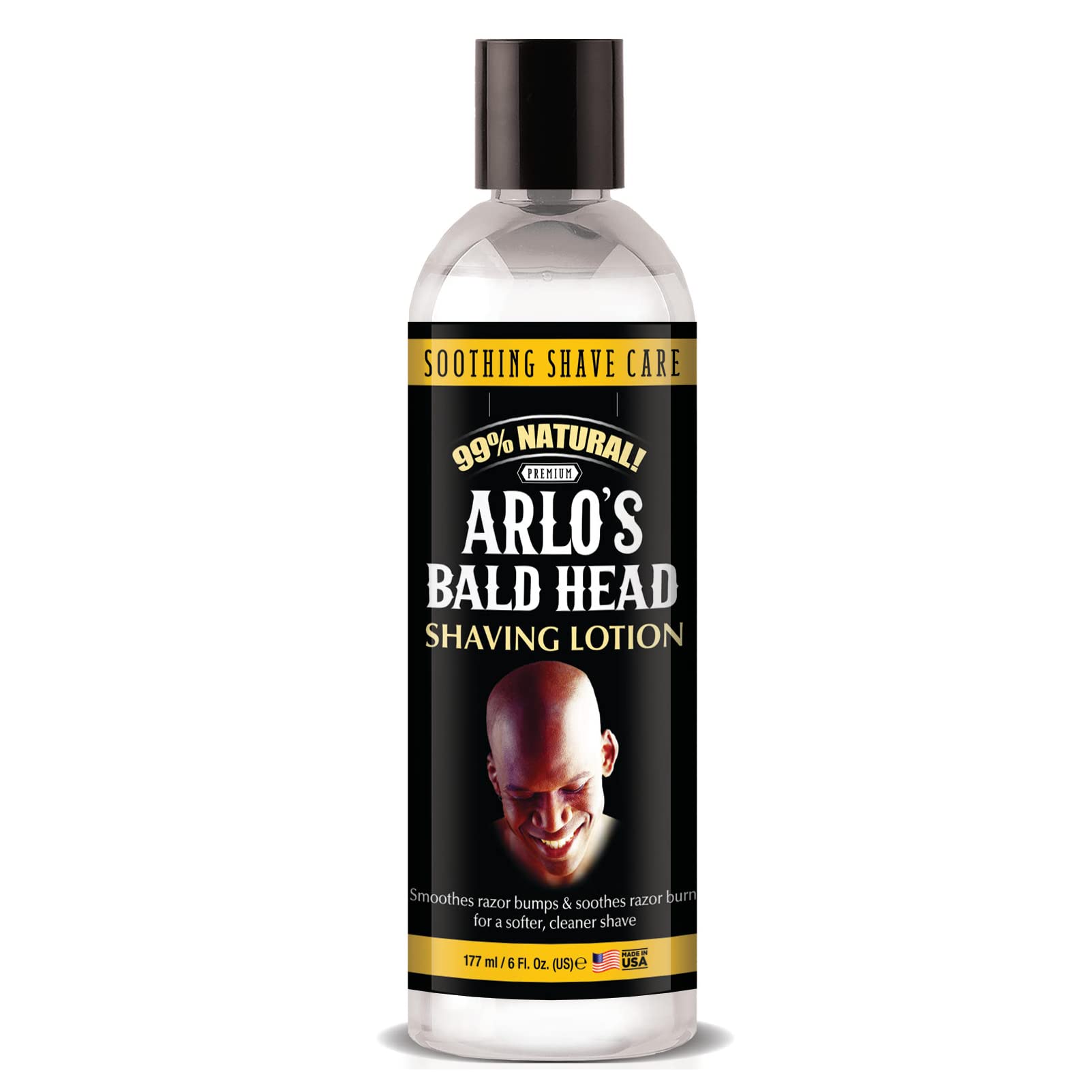 Arlo's Bald Head Shaving Lotion bottle for smooth, comfortable application.