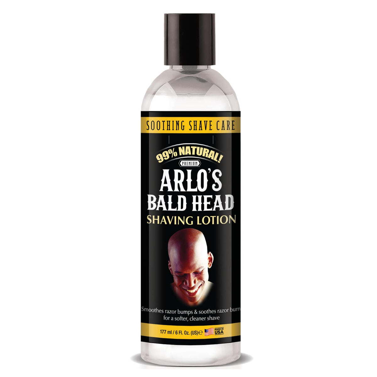 Arlo's Bald Head Shaving Lotion bottle for smooth, comfortable application.