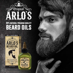 Arlo's beard oil tea tree label closeup highlights premium ingredients.