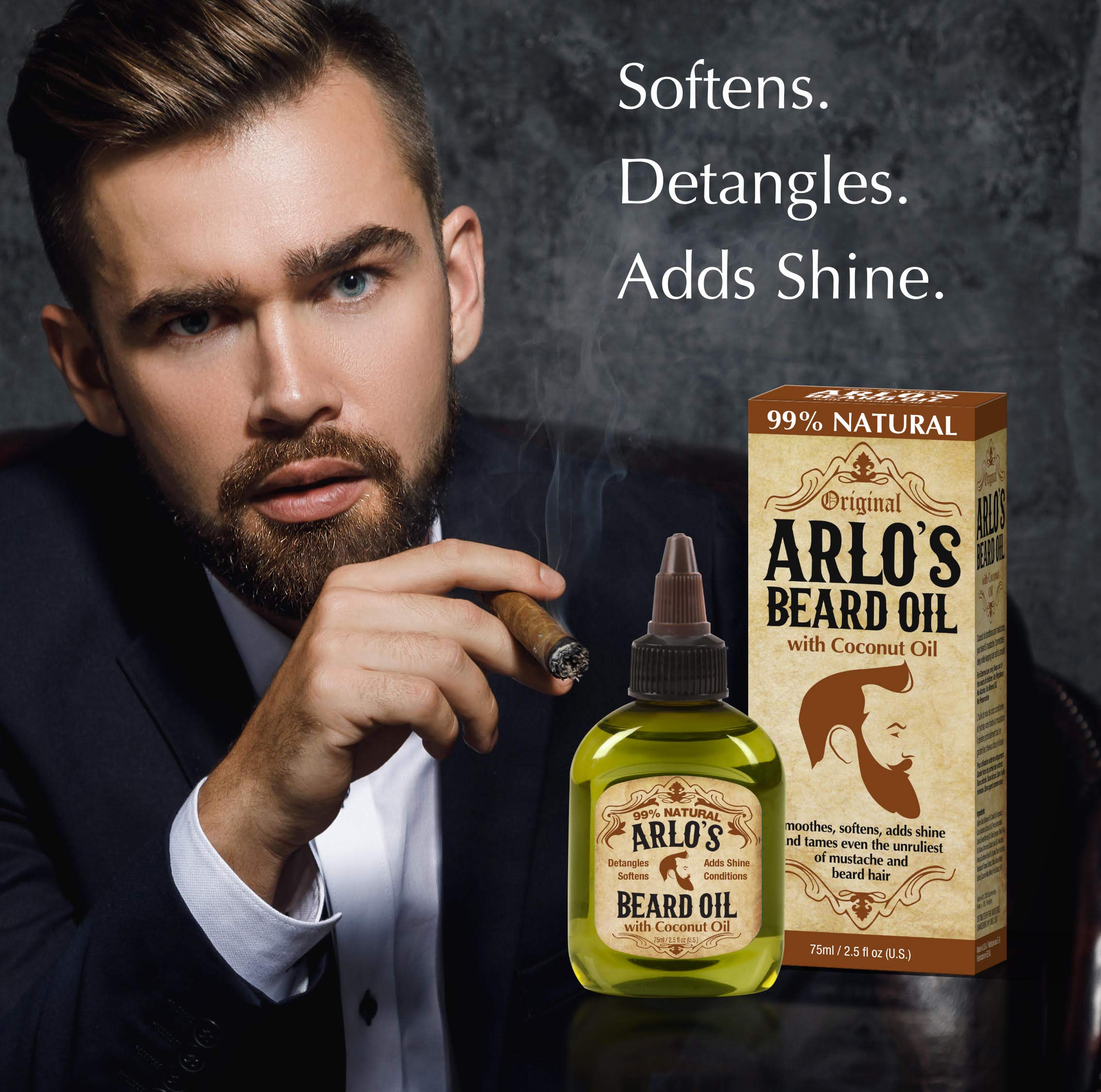 Arlo's natural ingredients close-up emphasizes gentle beard cleansing.