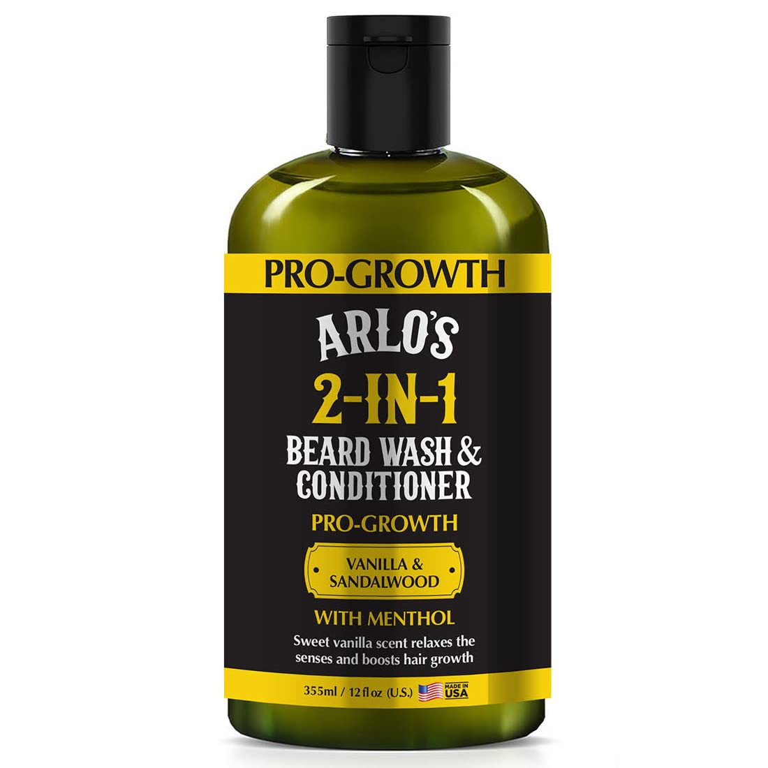 Arlo's Pro-Growth beard wash vanilla sandalwood bottle ready for use and hydration