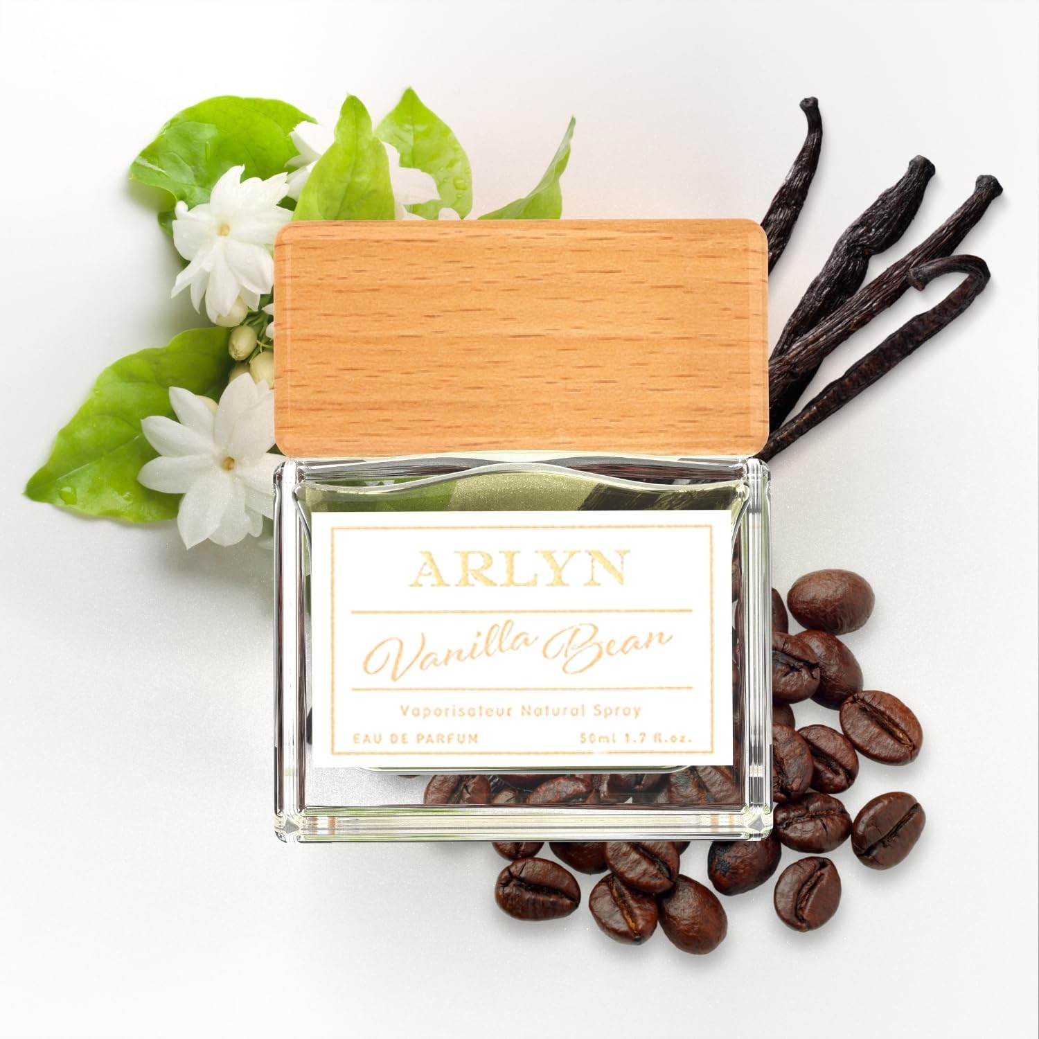 ARLYN Vanilla Bean bottle pour reveals coffee-vanilla depth for daily wear.