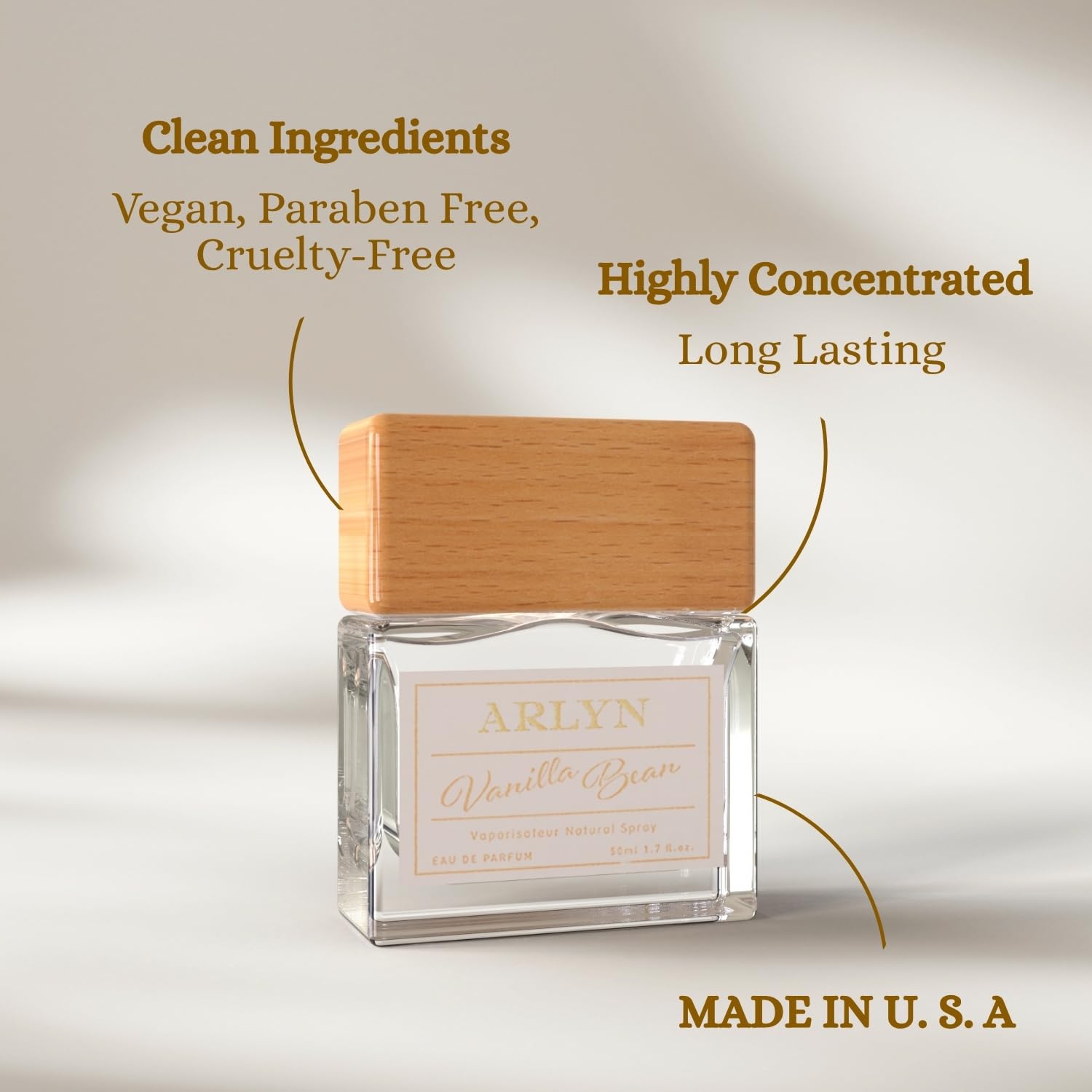 ARLYN Vanilla Bean notes chart summarizes top, middle, and base notes.