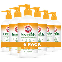Arm & Hammer 6-pack hand soap bottle front with orange citrus scent for daily cleansing.