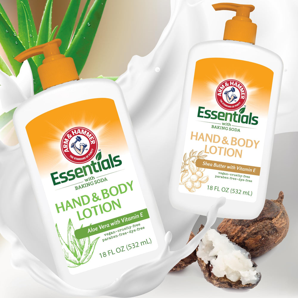 Arm and Hammer Essentials lotion pump demonstrates quick absorption for non-greasy hydration
