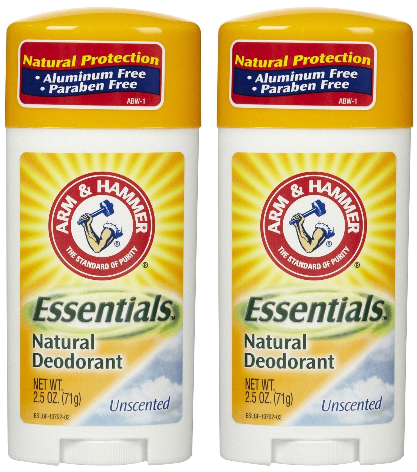 Arm & Hammer Essentials Unscented Deodorant stick for gentle, everyday odor control.