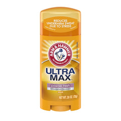 Arm & Hammer Ultramax antiperspirant solid Powder Fresh stick for all-day odor control.