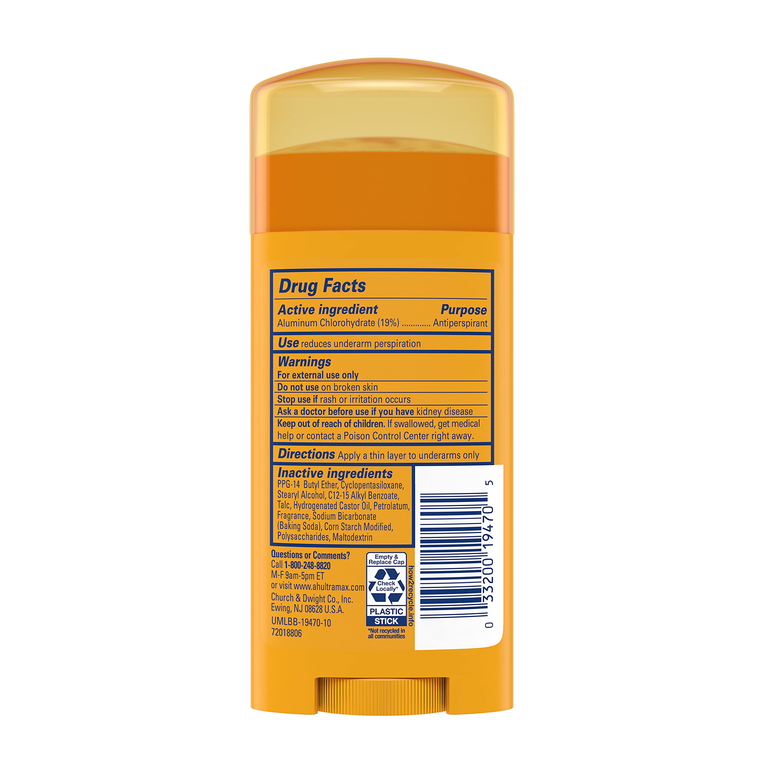 Arm & Hammer Ultramax Powder Fresh stick shown for daily application.