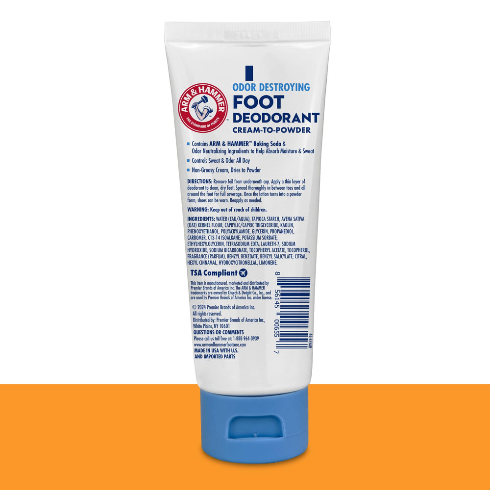 Cream-to-powder finish forms as Arm & Hammer foot deodorant dries