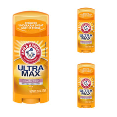 Arm & Hammer deodorant oval solid ultra powder fresh 3-pack for daily moisture control.