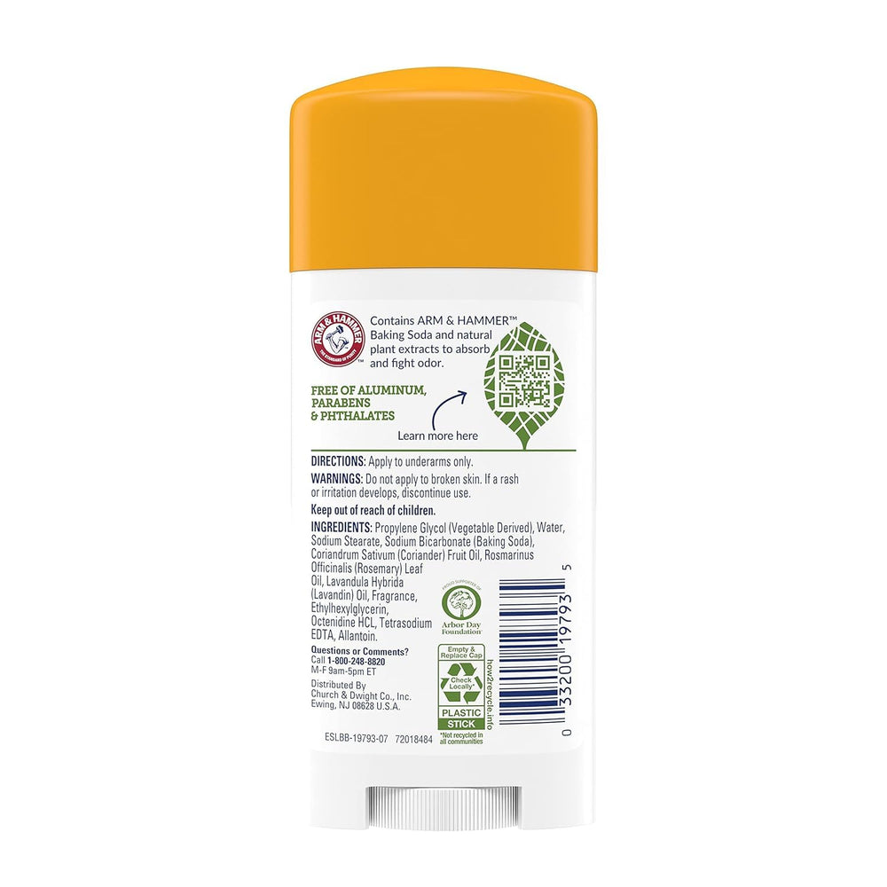 Arm & Hammer Essentials rosemary lavender deodorant stick top view light herbaceous fragrance