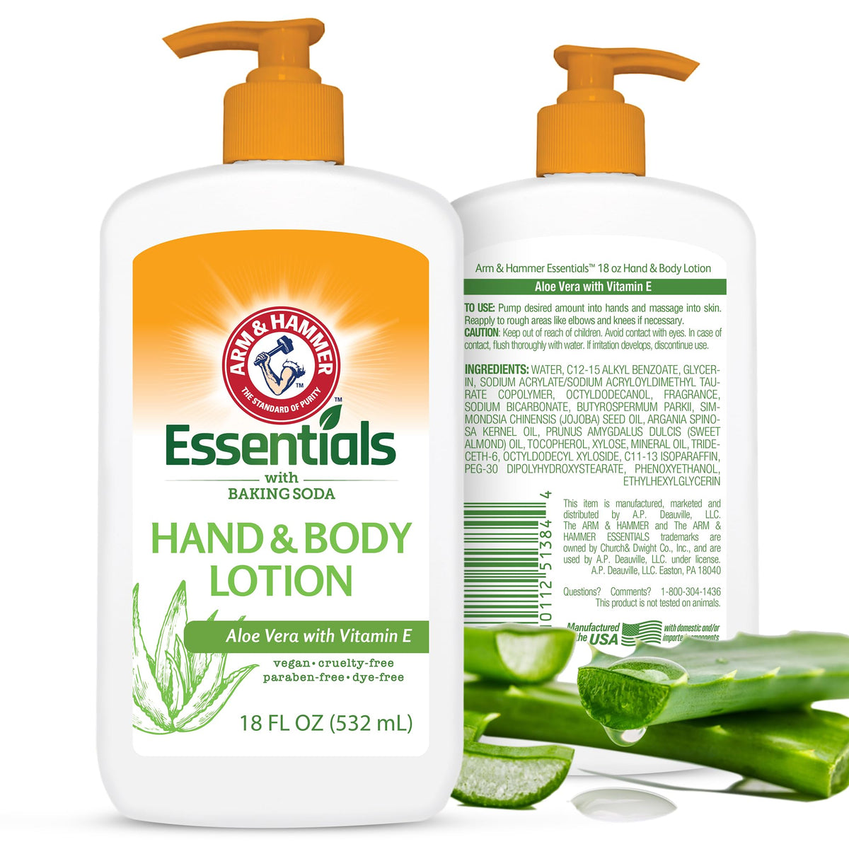 Arm & Hammer Essentials lotion bottle for daily hydration and soft skin.