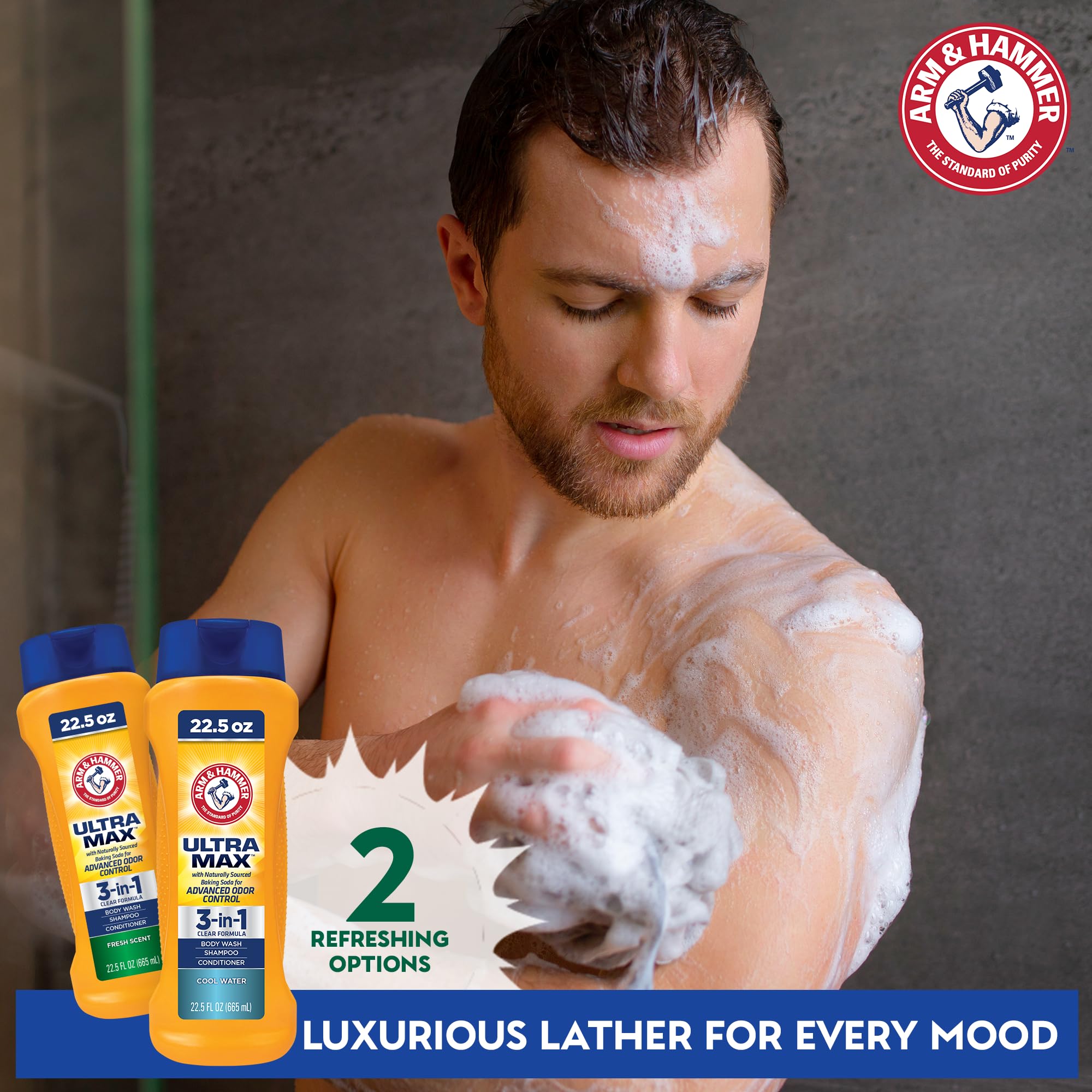 Arm & Hammer Essentials Men's Body Wash shower routine for a refreshing start.