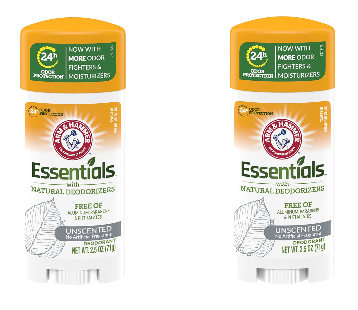 Arm & Hammer Essentials Unscented Deodorant Pack of Two for daily freshness.
