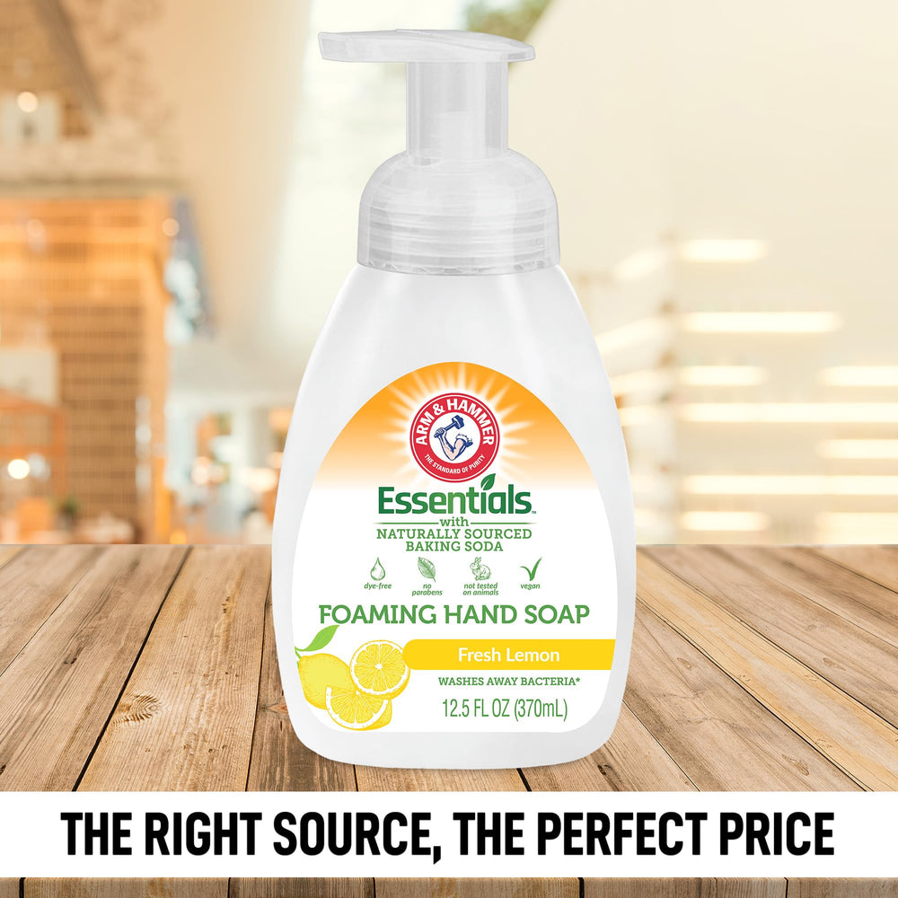 Arm & Hammer foaming hand soap lemon suds close-up showing rich lather