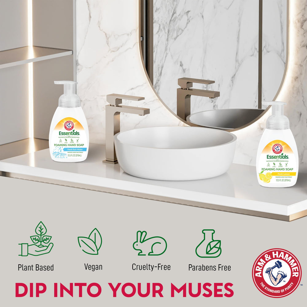 Arm & Hammer hand washing scene showing clean hands and bright lemon scent