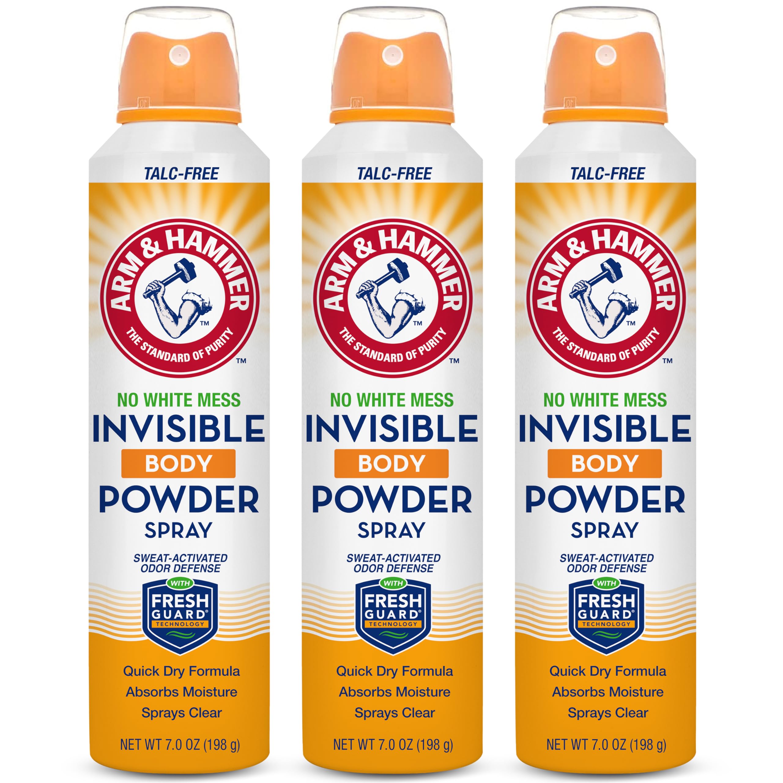 Arm and Hammer invisible body powder spray bottle with quick-dry clear formula for daily wear