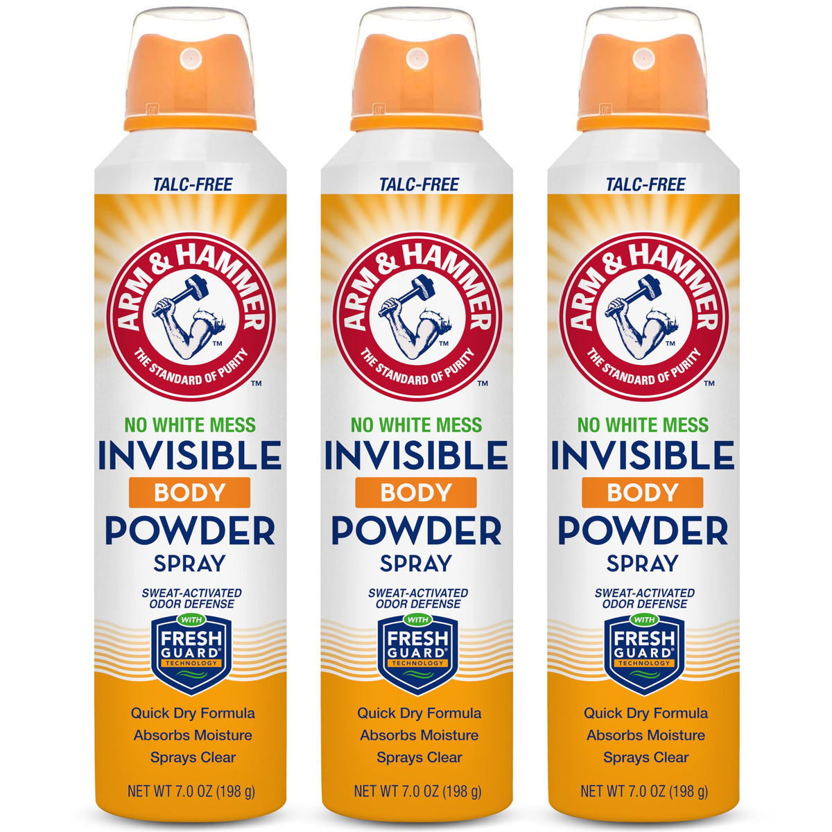 Arm and Hammer invisible body powder spray bottle with quick-dry clear formula for daily wear