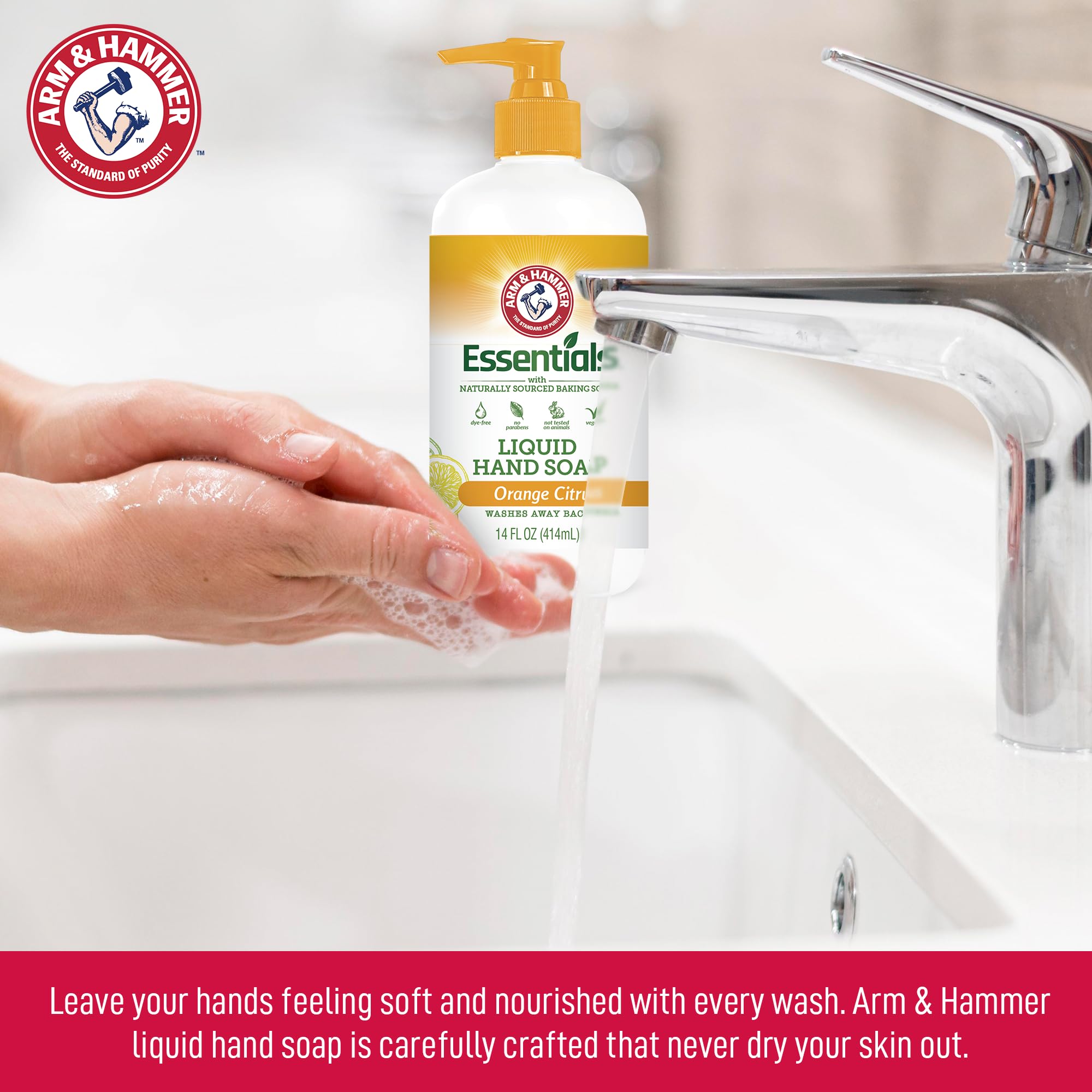 Close-up of rich foam from Arm & Hammer soap for gentle cleansing.