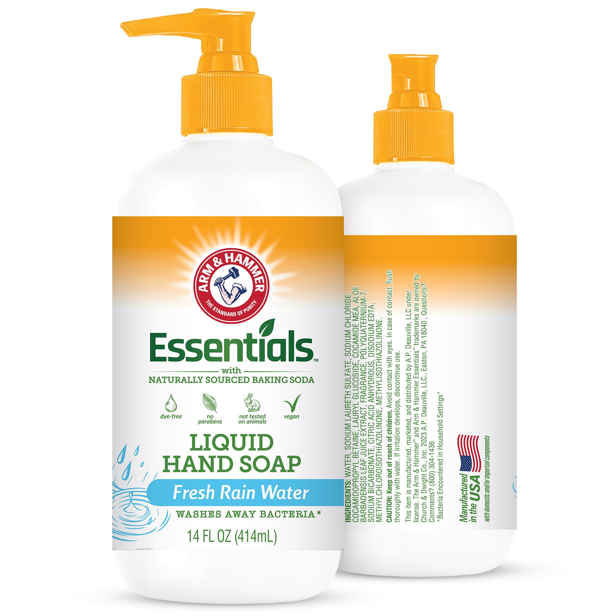 Arm & Hammer liquid hand soap bottle with fresh rain scent for daily hand cleansing.