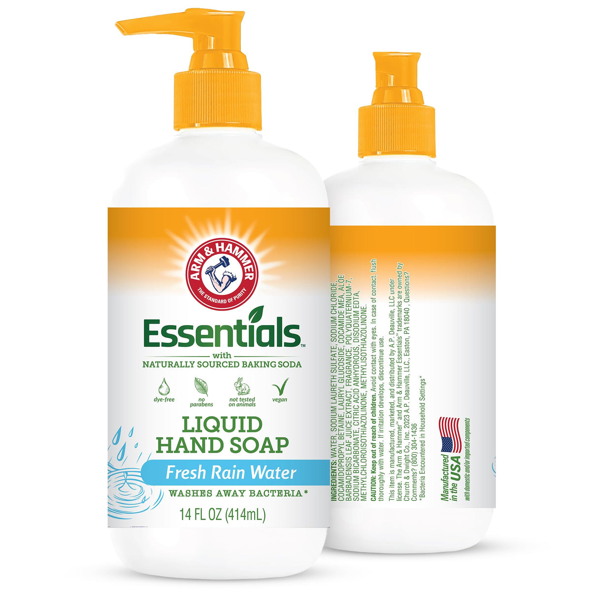 Arm & Hammer liquid hand soap bottle with fresh rain scent for daily hand cleansing.