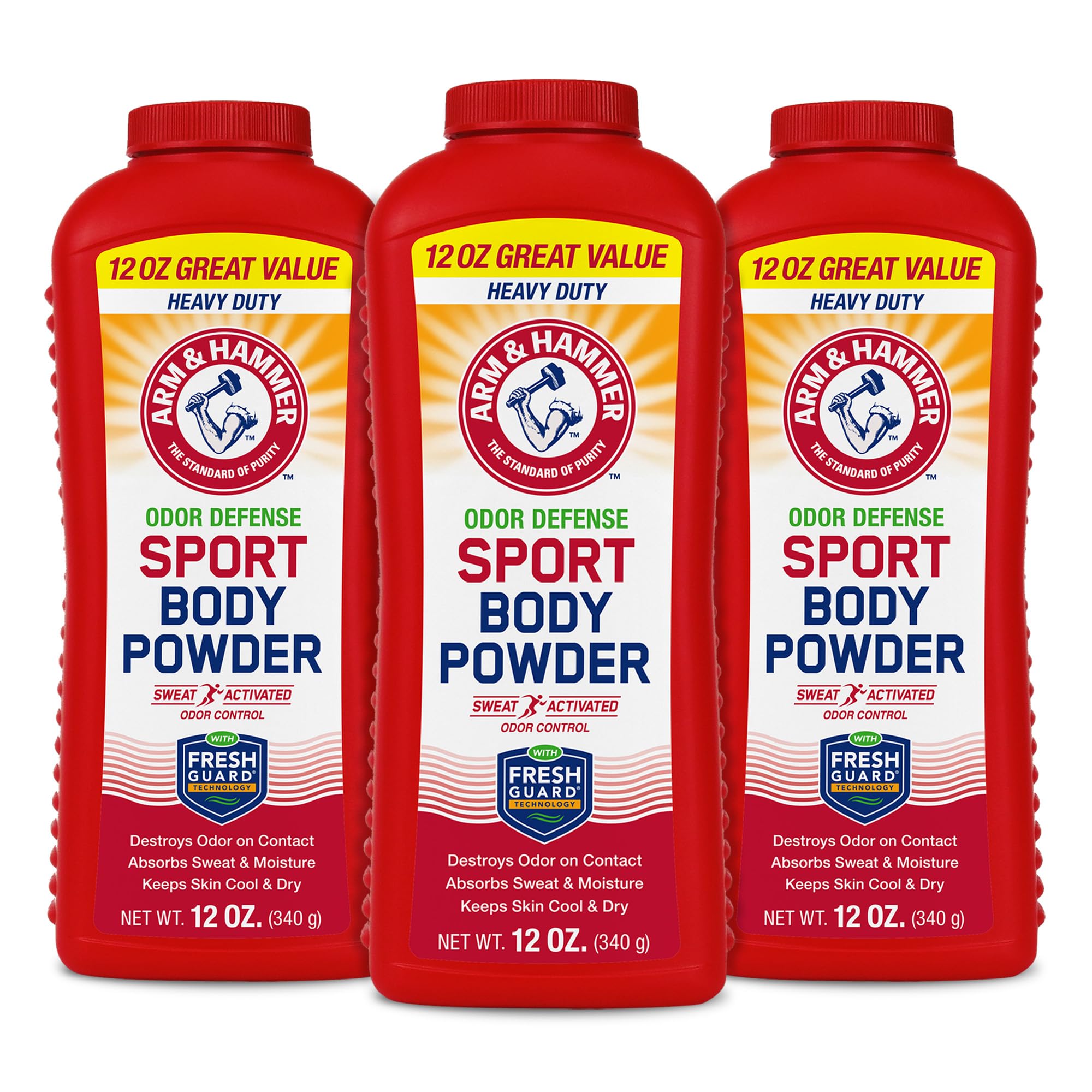 Arm & Hammer Sport Body Powder bottle cap for easy application and quick odor defense.