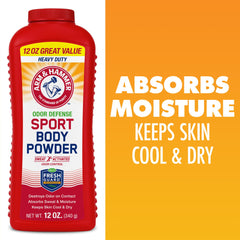 Arm & Hammer Sport Body Powder dries skin for a comfortable feel after shower.