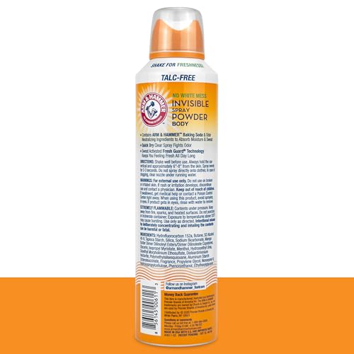 Arm and Hammer talc-free clear spray powder provides odor control for all-day freshness