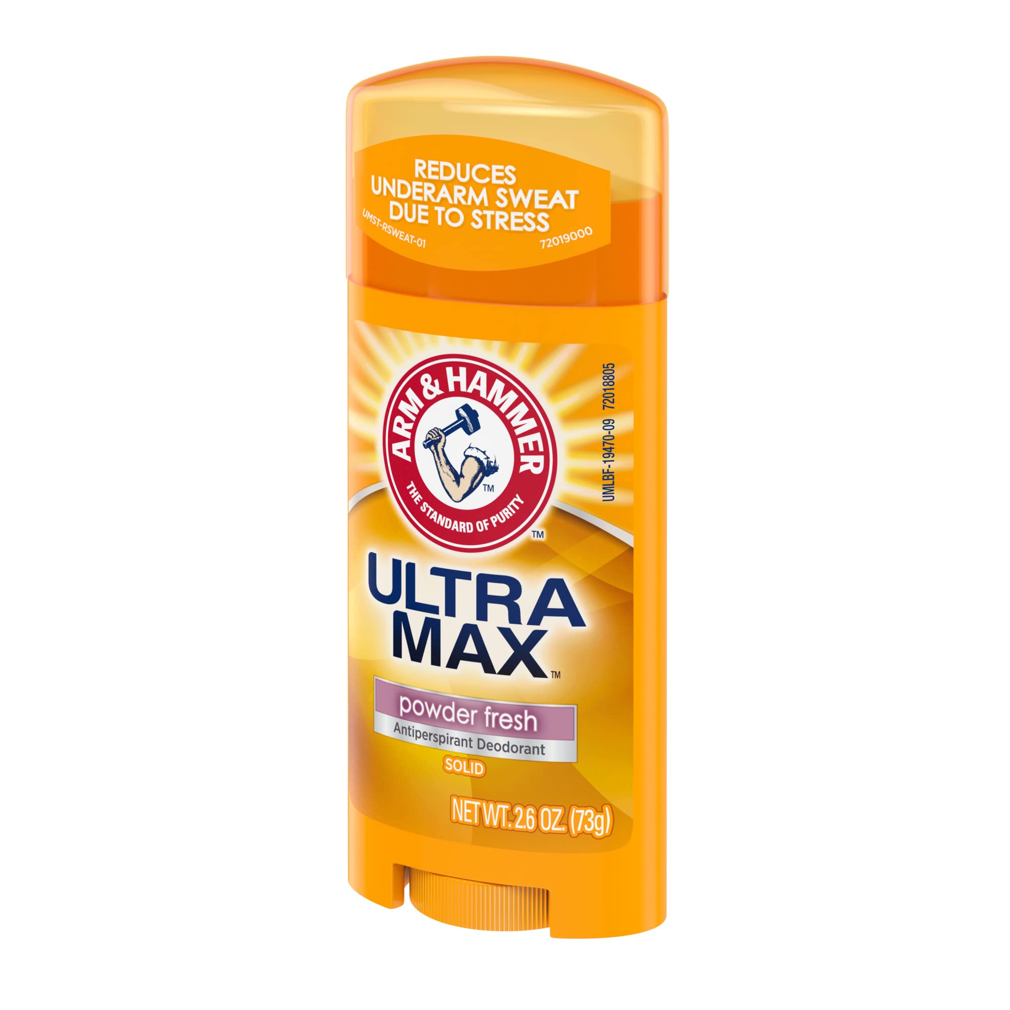 Arm & Hammer Ultra Max baking soda natural deodorizer label closeup.
