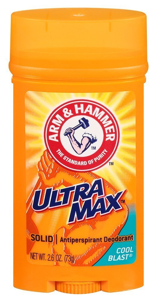 Arm & Hammer Ultra Max Cool Blast antiperspirant stick provides 24-hour odor protection.