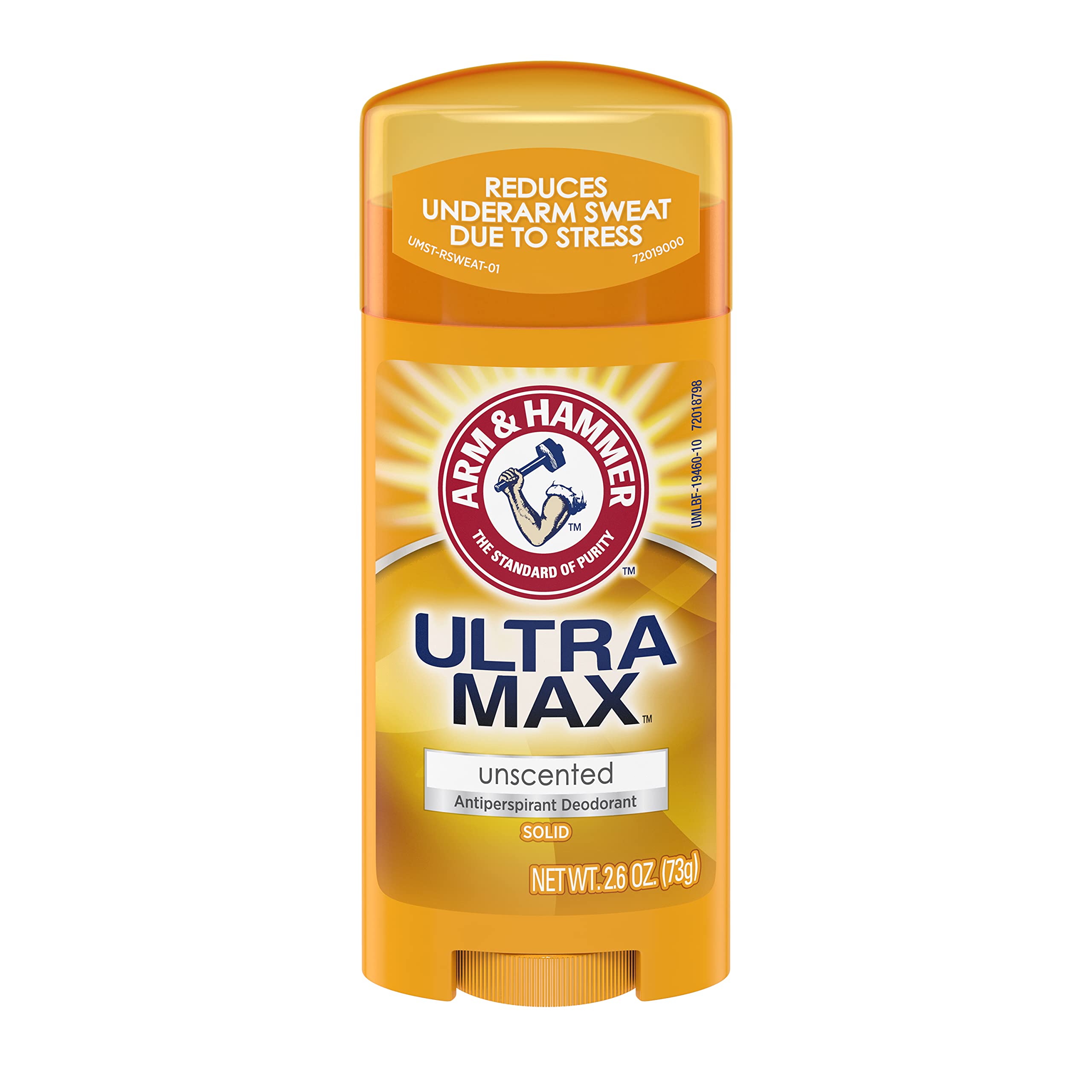 Arm & Hammer Ultramax unscented anti-perspirant stick offering long-lasting protection.