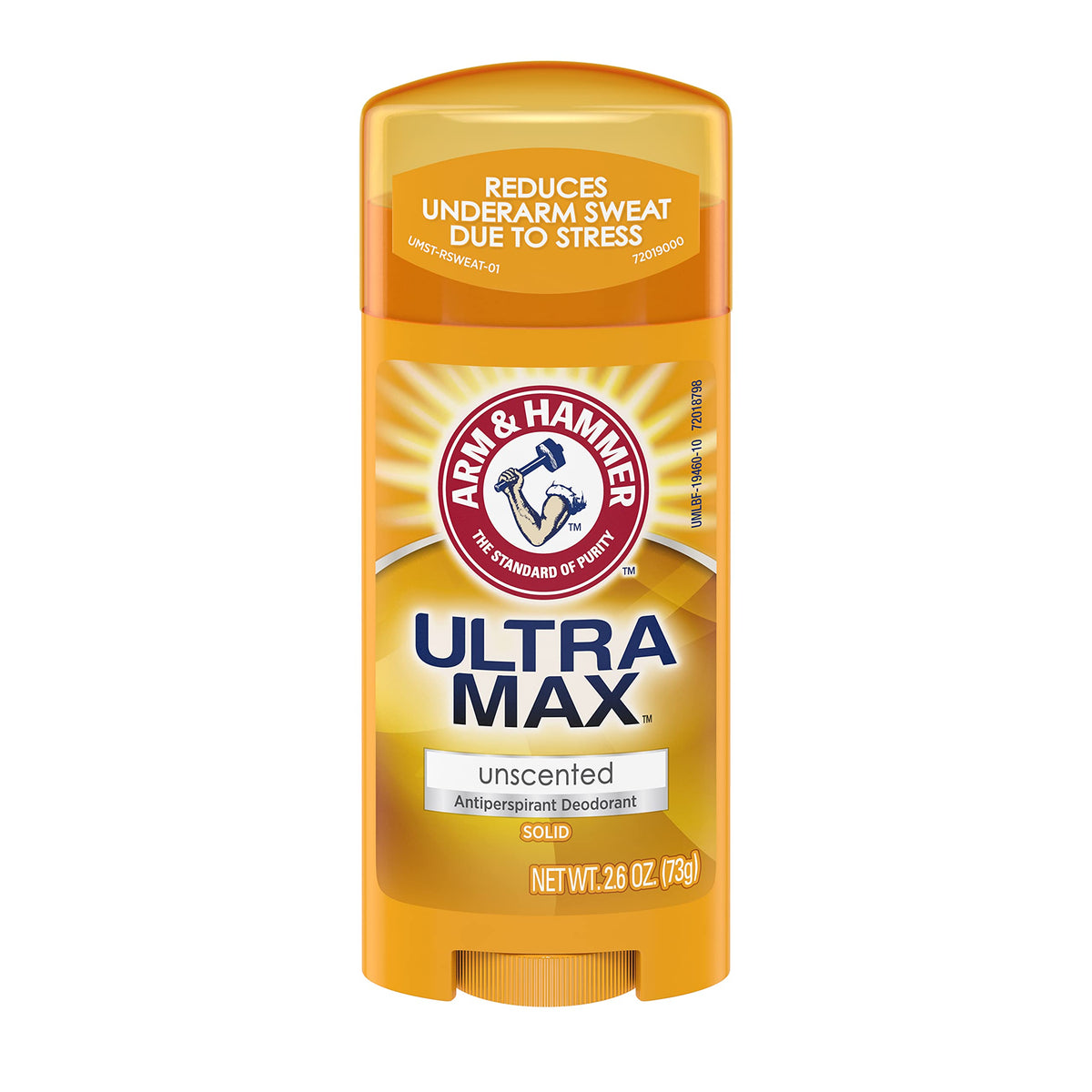 Arm & Hammer Ultramax unscented anti-perspirant stick offering long-lasting protection.