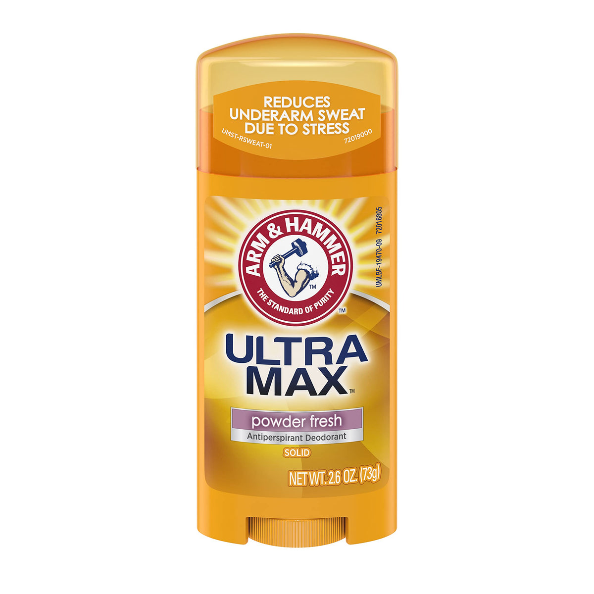 Arm & Hammer Ultramax deodorant front view with powder fresh scent for daily protection