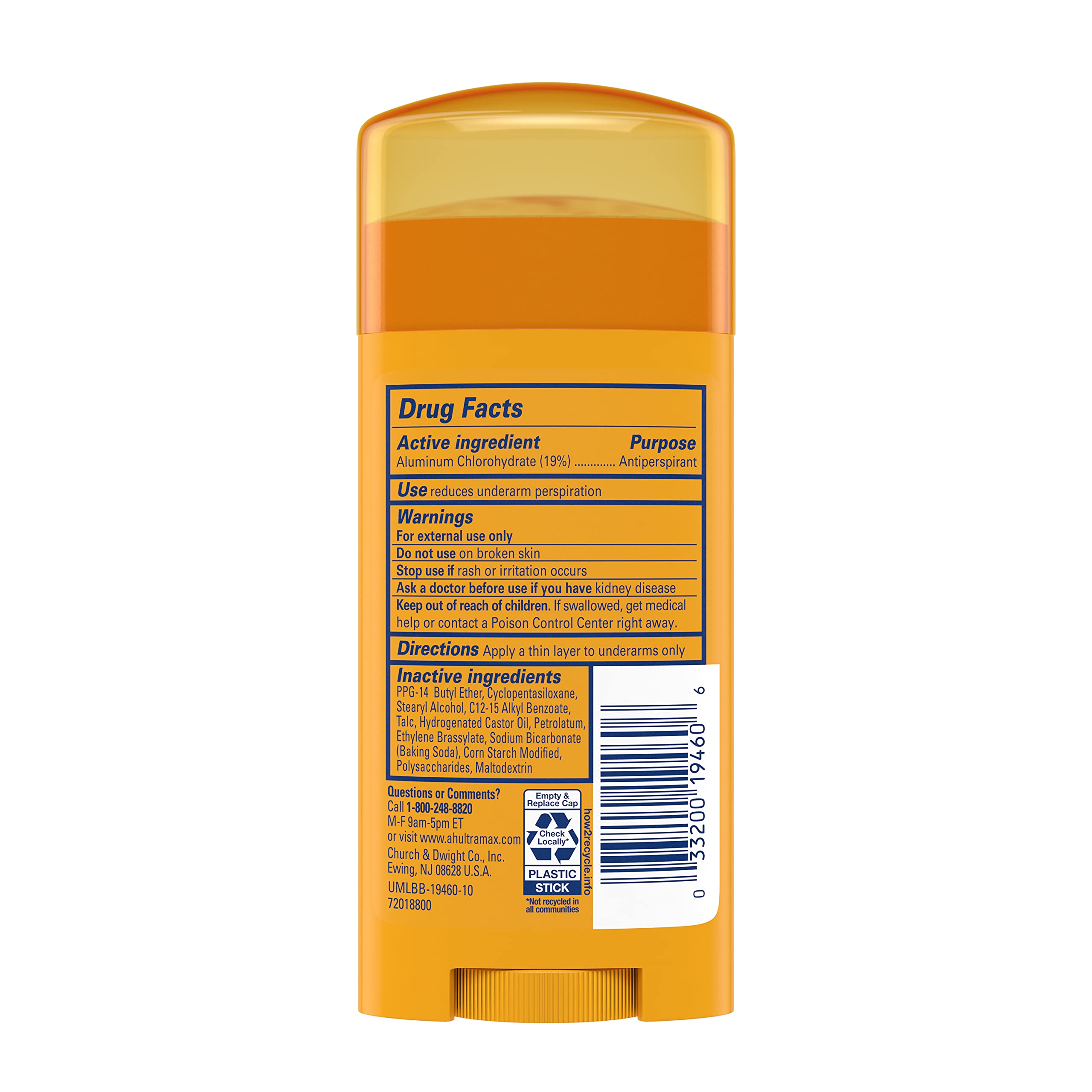 Arm & Hammer Ultramax solid deodorant for easy, precise application.